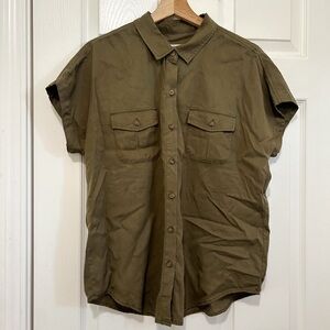 Marine Layer Shirt Womens XS Green Utility Cowl Sleeve Button Down Casual Adult